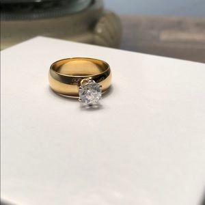 CZ engagement ring gold tone metal